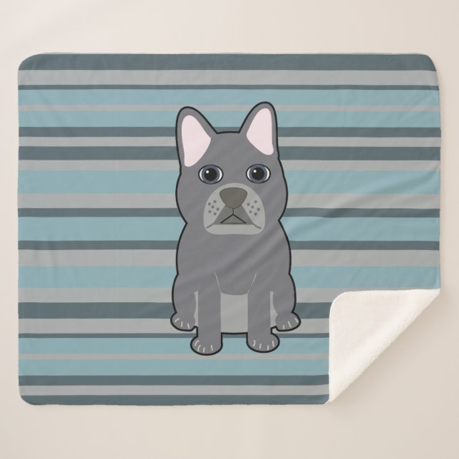 Cute French Bulldog Blue Striped Sherpa Blanket (Front (Horizontal))