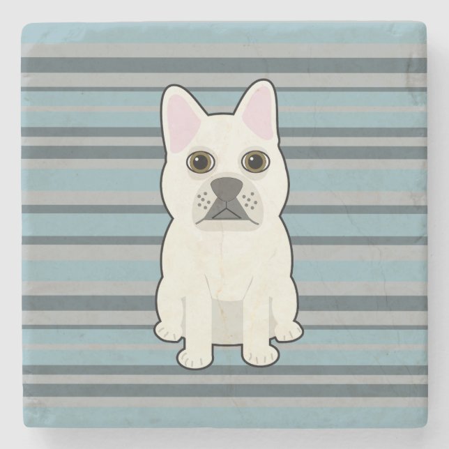 Cute French Bulldog Blue Striped Stone Coaster (Front)
