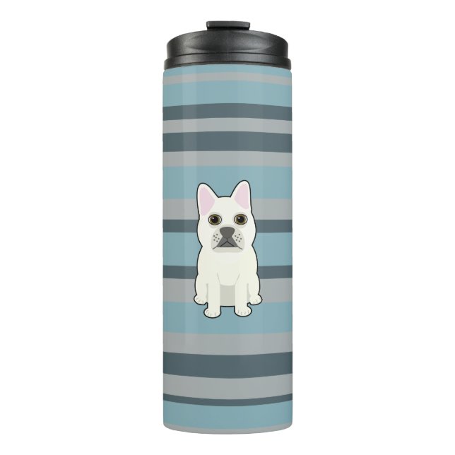 Cute French Bulldog Blue Striped Thermal Tumbler (Front)