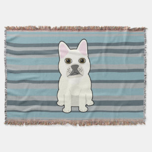 Cute French Bulldog Blue Striped Throw Blanket