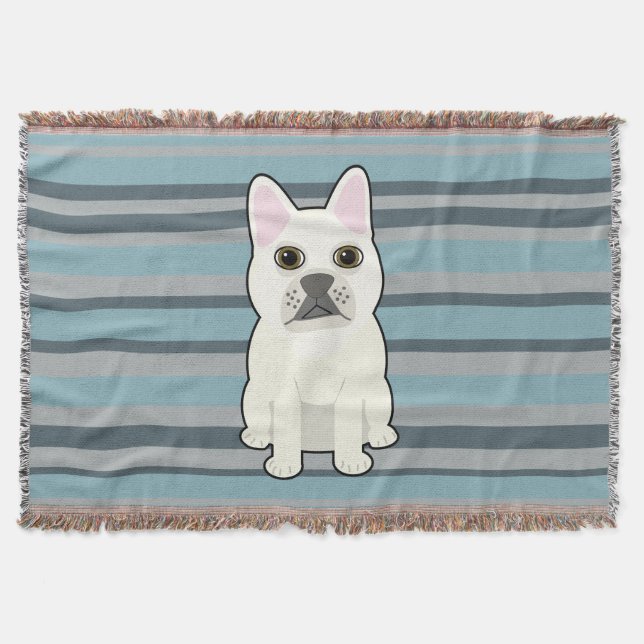 Cute French Bulldog Blue Striped Throw Blanket (Front)