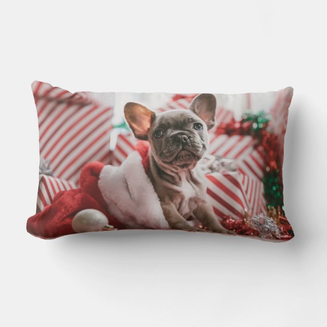 "Cute French Bulldog Christmas Dog Pillow" Lumbar Cushion (Front)