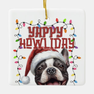 Cute French Bulldog Christmas Lights Ceramic Ornament