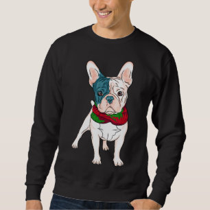 Cute French Bulldog Christmas Pup With Red And Gre Sweatshirt