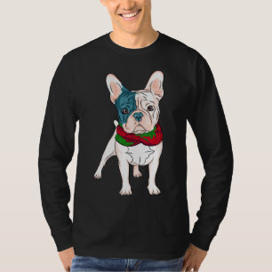 Cute French Bulldog Christmas Pup With Red And Gre T-Shirt