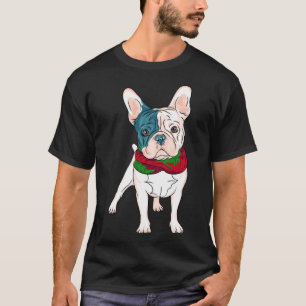 Cute French Bulldog Christmas Pup With Red And Gre T-Shirt