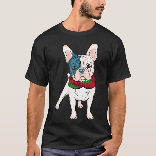 Cute French Bulldog Christmas Pup With Red And Gre T-Shirt (Front)