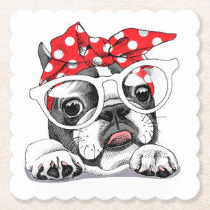 Cute French Bulldog Colourful Headband And Glasses Paper Coaster