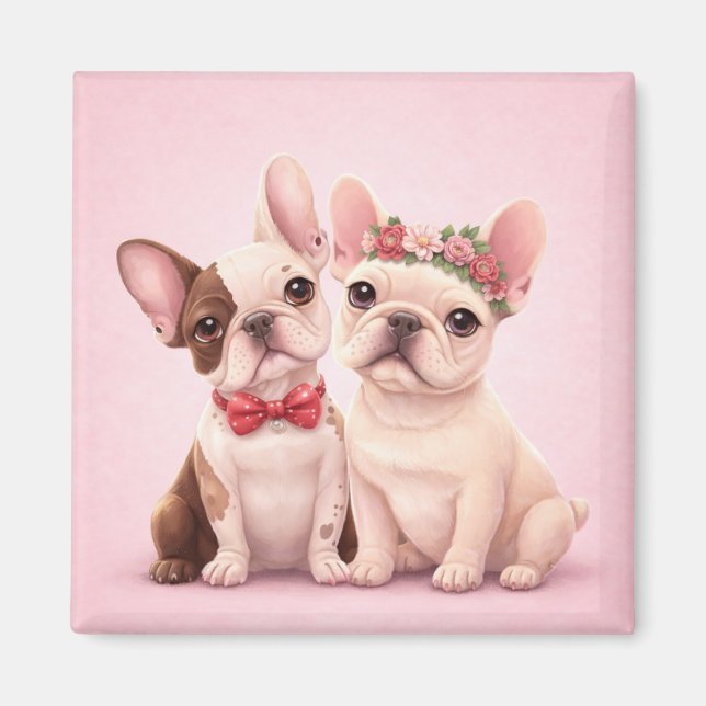 Cute French Bulldog Couple Valentine Illustration  Magnet (Front)