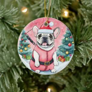 Cute French Bulldog Dog Christmas Ceramic Tree Decoration