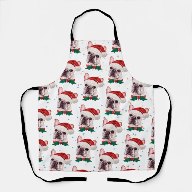 Cute French Bulldog Dog Christmas Pattern Apron (Front)