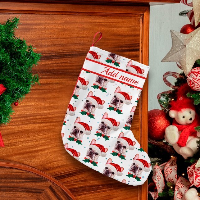 Cute French Bulldog Dog Christmas Pattern Small Christmas Stocking (Creator Uploaded)