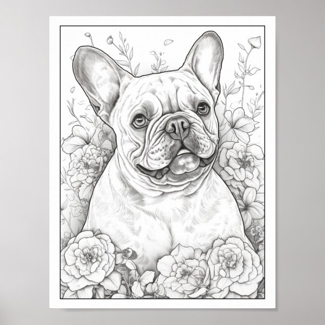 Cute French Bulldog Dog Colouring Poster (Front)