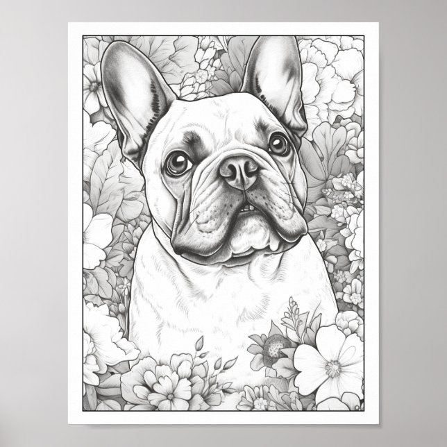 Cute French Bulldog Dog Colouring Poster (Front)