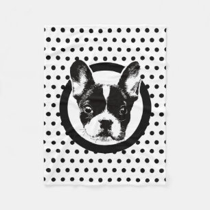 Cute French Bulldog Dog Face Polka Dots Fleece Blanket