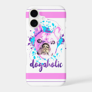 Cute French Bulldog Face Pink Blue Dogaholic