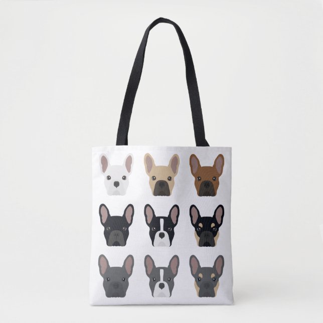 Cute French Bulldog Faces | Frenchie Pattern Tote Bag (Front)