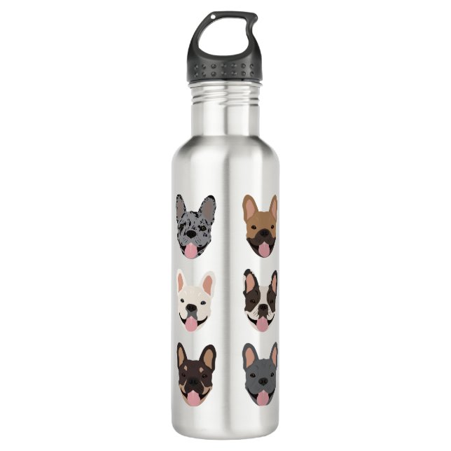 Cute French Bulldog Faces Pattern 710 Ml Water Bottle (Front)