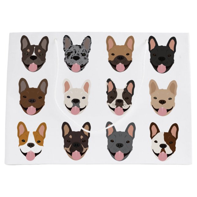 Cute French Bulldog Faces Pattern Large Gift Bag (Front)
