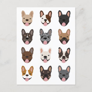 Cute French Bulldog Faces Pattern  Postcard