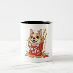 Cute French Bulldog French Fries Kawaii Art Two-Tone Coffee Mug