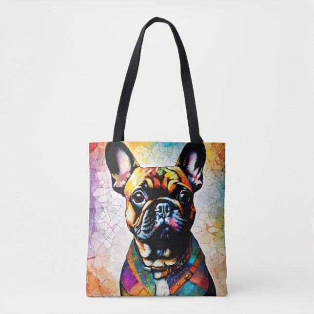 Cute French Bulldog "Frenchie" Colourful Tote (Front)
