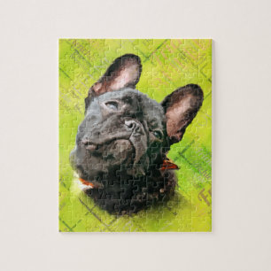Cute French Bulldog - Frenchie with word pattern Jigsaw Puzzle