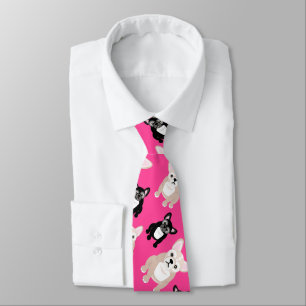 Cute French Bulldog Frenchies Hot Pink Tie