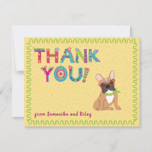 Cute French Bulldog Fun Floral Letters     Thank You Card