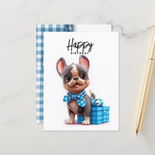 Cute French bulldog, funny dog in blue shirt  Postcard