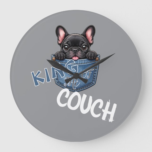 Cute French Bulldog Funny Dog Lover Large Clock (Front)