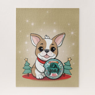 Cute French Bulldog Funny Happy New Year Jigsaw Puzzle