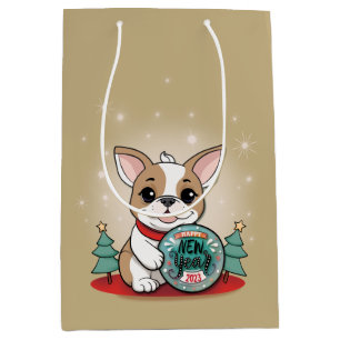 Cute French Bulldog Funny Happy New Year Medium Gift Bag