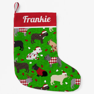 Cute French Bulldog Green Small Christmas Stocking