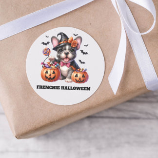 Cute French Bulldog Halloween Candy Witch Classic Round Sticker