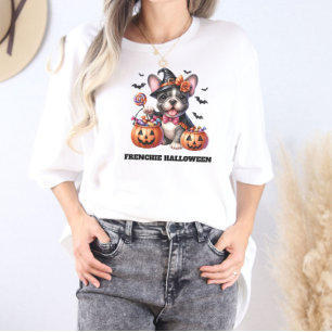 Cute French Bulldog Halloween Candy Witch T-Shirt