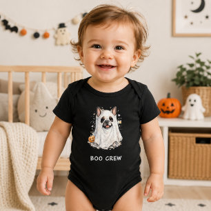 Cute French Bulldog Halloween Ghost Boo Crew Baby Bodysuit