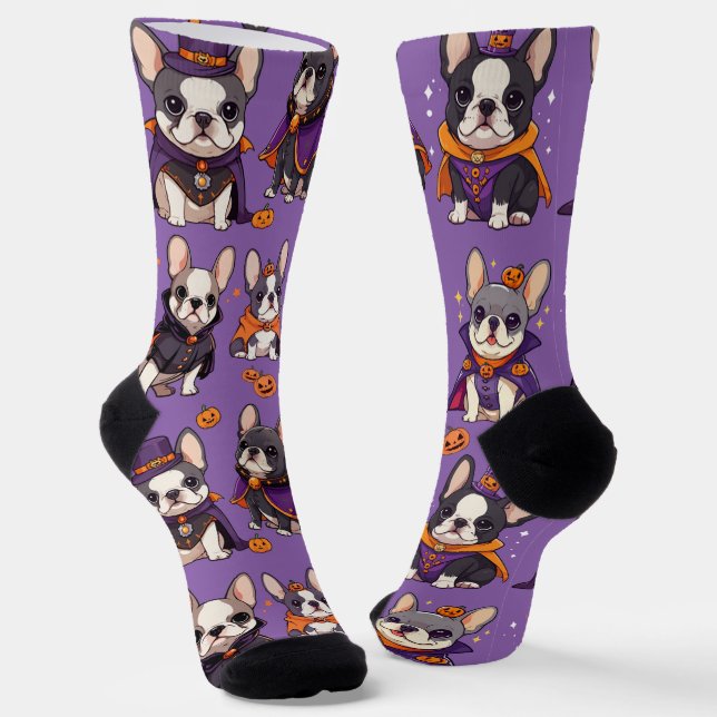 Cute French Bulldog halloween pattern Socks (Angled)