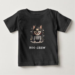 Cute French Bulldog Halloween Skeleton Boo Crew Baby T-Shirt