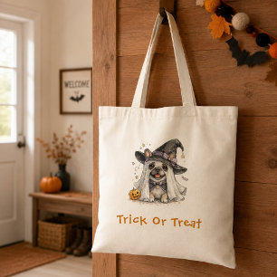 Cute French Bulldog Halloween Wich Trick Treat Tote Bag