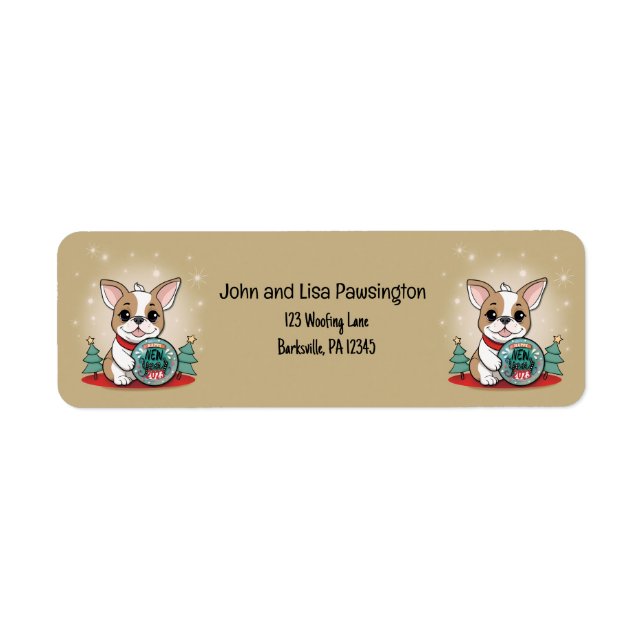 Cute French Bulldog Happy New Year Return Address (Front)