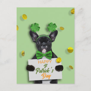 Cute French Bulldog Happy St. Patrick’s Day Clover Postcard