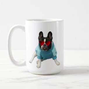Cute French Bulldog Hearts Blue Red Mug