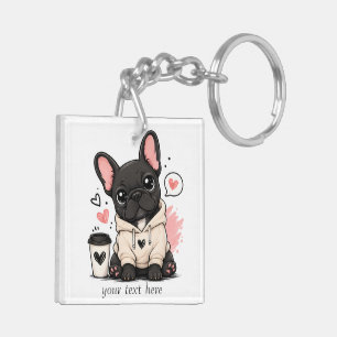 Cute French Bulldog Hoodie Illustration Custom Key Ring