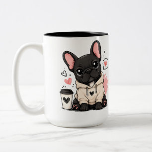 Cute French Bulldog Hoodie Illustration Two-Tone Coffee Mug