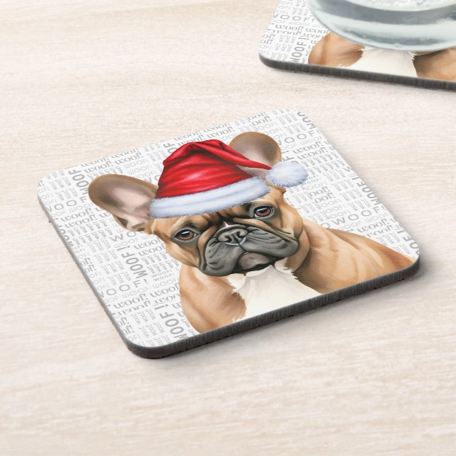 Cute French Bulldog in a Santa Hat Holiday Coaster (Left Side)