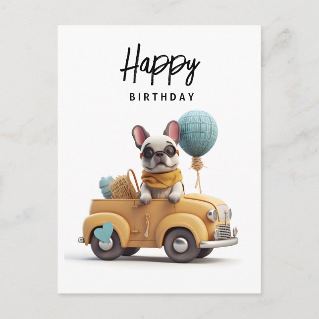 Cute French bulldog in vintage car Postcard (Front)