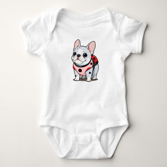 Cute French Bulldog Ladybug Baby Bodysuit (Front)
