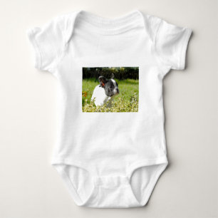 Cute French bulldog on grass Baby Bodysuit