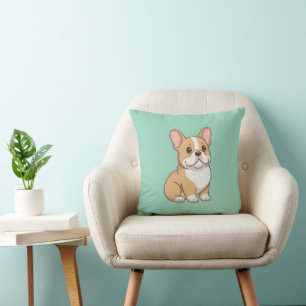 Cute French Bulldog on Green Cushion